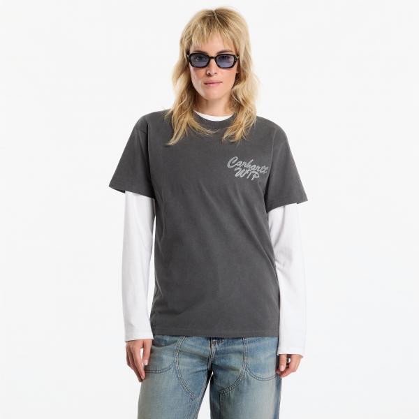 Tričko Carhartt WIP S/S Hatching Script T-Shirt UNISEX Black Garment Dyed XL