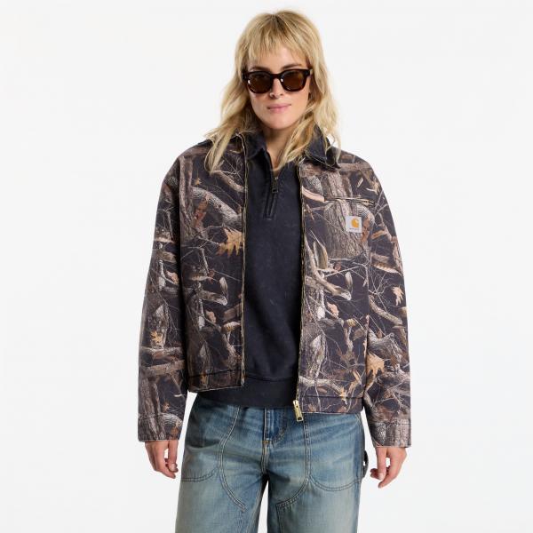 Bunda Carhartt WIP OG Detroit Jacket UNISEX Camo Feather Tree, Black/ Black Heavy Stone Wash L