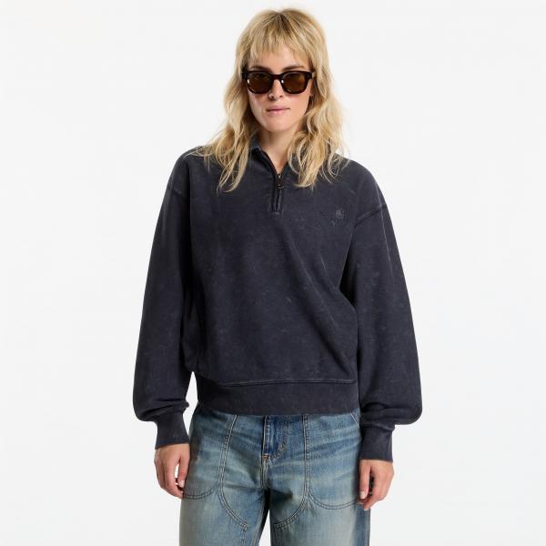 Mikina Carhartt WIP Lambert Polo Sweat UNISEX Black Moon Wash XS