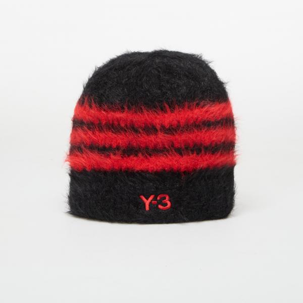 Čepice Y-3 Stripes Beanie Black/ Scarlet M