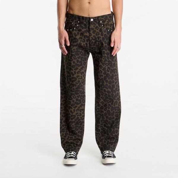 Džíny Obey Studded Boxcar Straight Leg Denim Dark Leopard W33