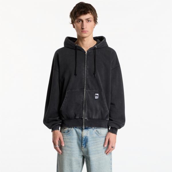 Mikina Obey Post Zip Hood Dusty Black Limo L