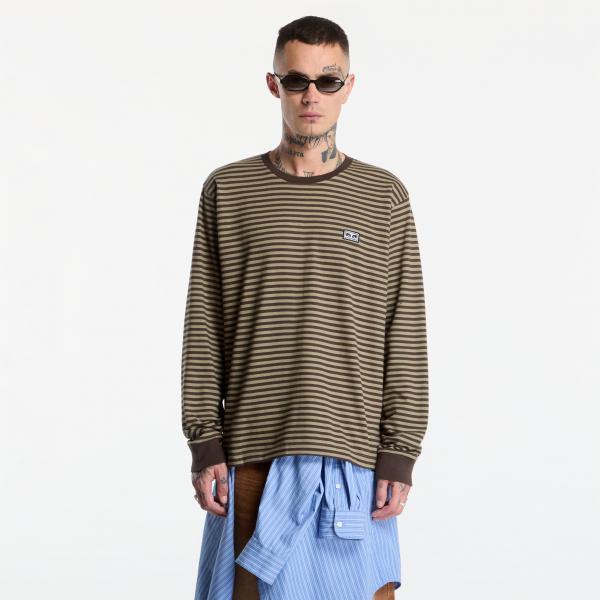 Tričko Obey Established Works Eyes Stripe Long Sleeve Black Olive Mulit L