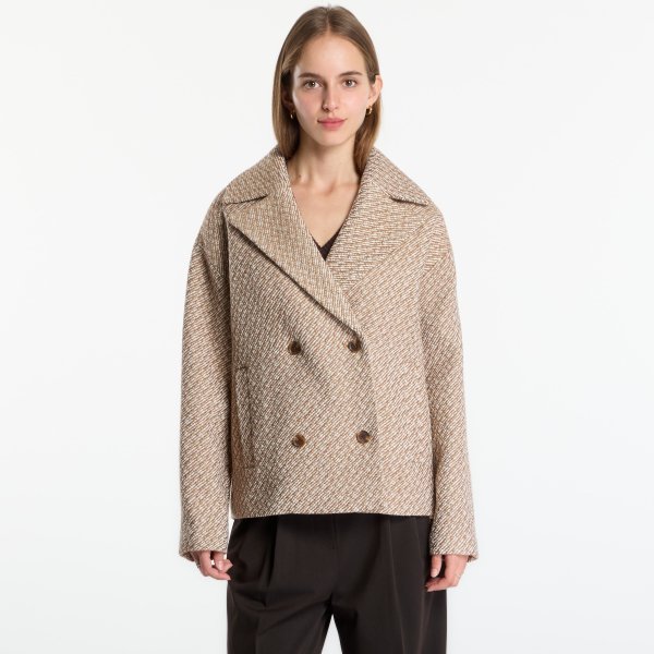Kabát Calvin Klein Relaxed Short Peacoat Executive Brown Ground/ Tofu Twill M