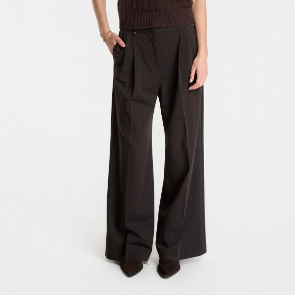 Kalhoty Tommy Hilfiger Viscose Blend Wide Leg Chocolate 36