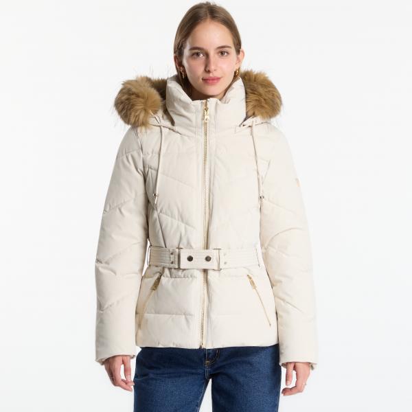 Bunda Guess Jeans New Fatema Short Belted Puffer Creme Brulee XS