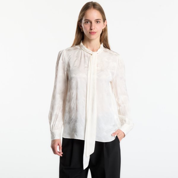 Košile Tommy Hilfiger Fluid Jacquard Tie Detail Shirt Ivory Silk 38