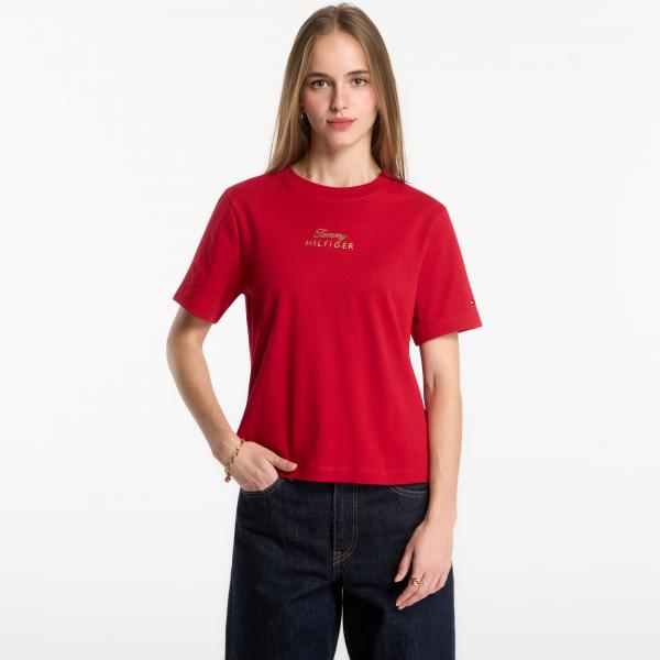 Tričko Tommy Hilfiger Gold Script Mdrn C-Nk S/S Tee Medium Red S