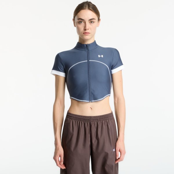 Top Under Armour Heatgear Novelty SS FZ Downpour Gray/ White M