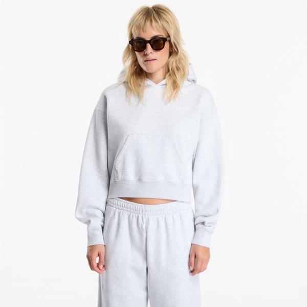 Mikina Sporty & Rich Serif Logo Embroidered Cropped Hoodie Heather Gray M