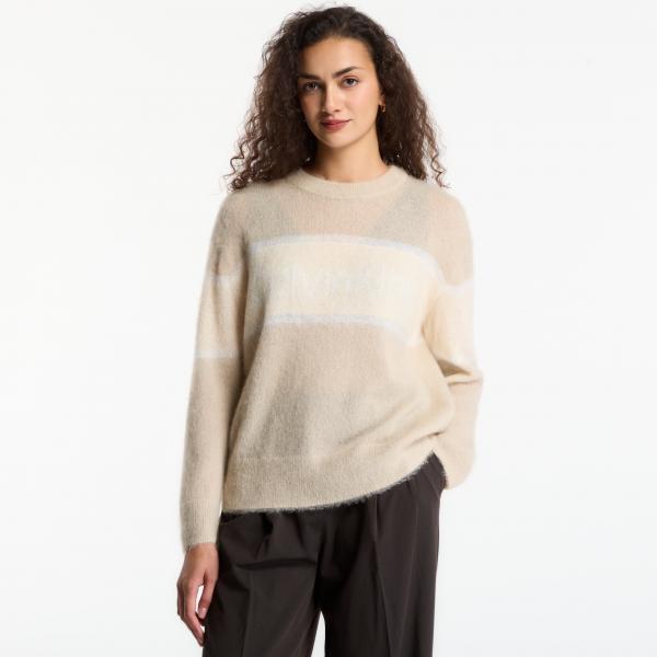 Svetr Calvin Klein Jeans Brushed Alpaca Stripe Logo Sweat White Pepper XS