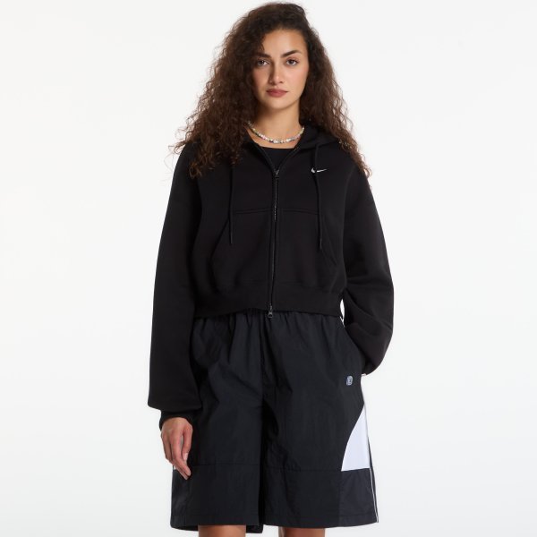 Mikina Nike Studio Fleece Medium Weight Women's Oversized Full-Zip Cropped Hoodie Total Black/ Sail M