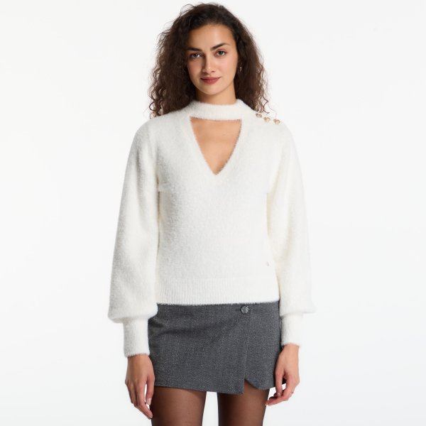 Svetr GUESS Ls Chocker Jaycee Sweater Cream White XS