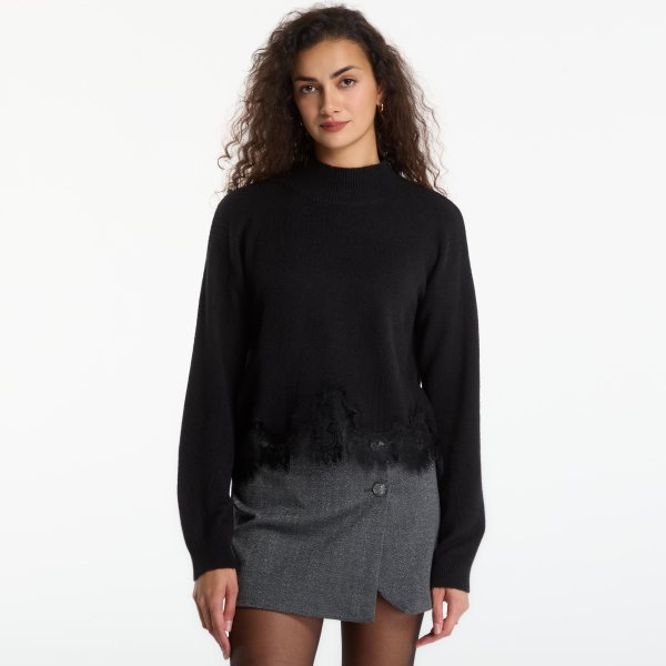 Svetr GUESS Ls Mn Hayden Lace Sweater Jet Black S
