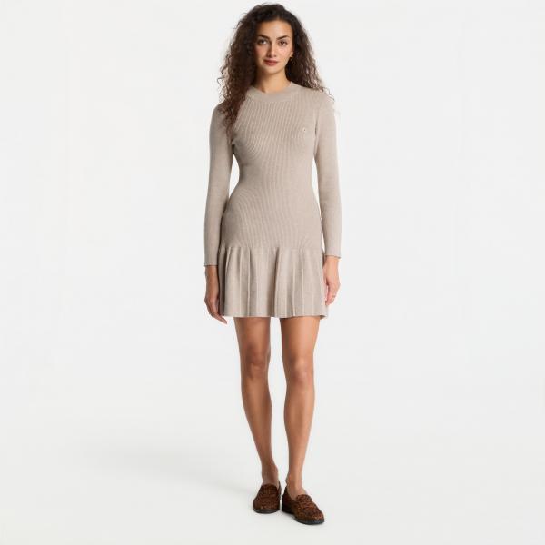 Šaty Calvin Klein Jeans Mockneck Ls Minidress Oatmeal Melange M