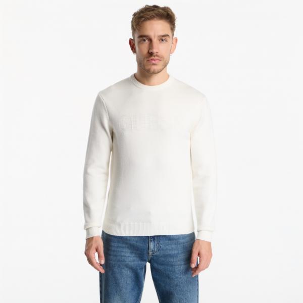Svetr Guess Jeans Noburo Cn Logo Reverse Ls Sweater Beige Linen L