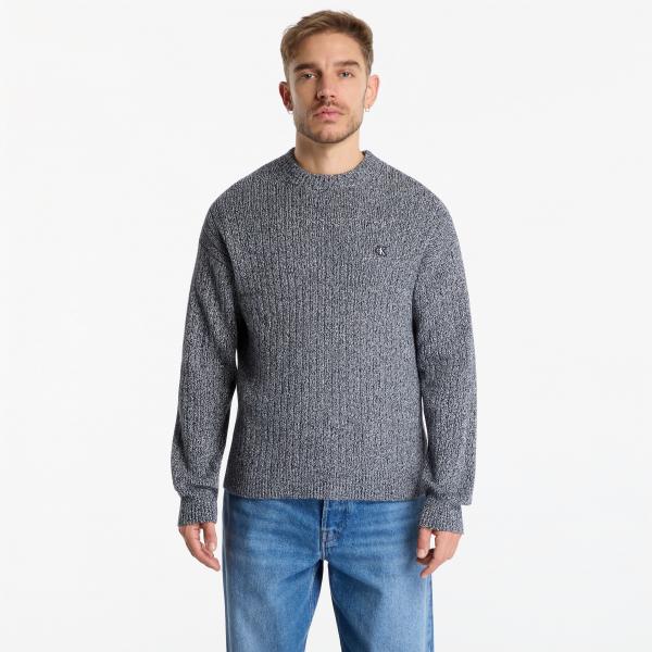 Svetr Calvin Klein Jeans Vertical Rib Cttn Crewneckk Sweater Dark Sapphire Mouline L