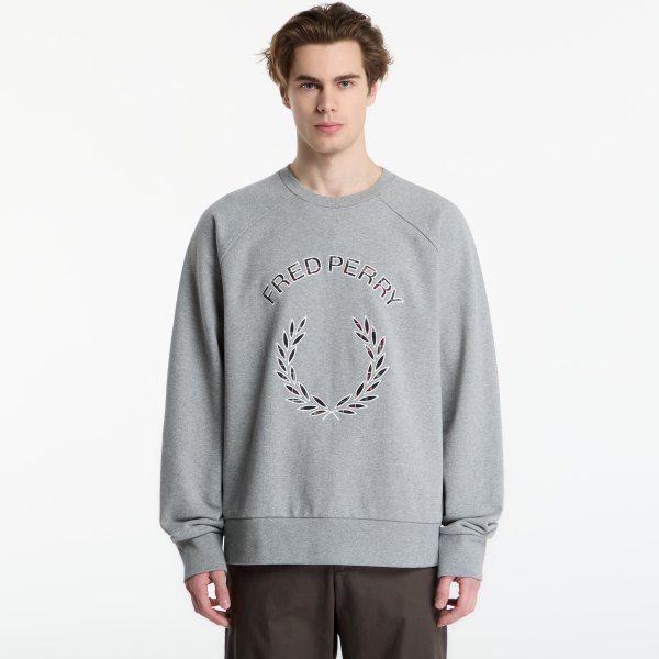 Mikina FRED PERRY Tartan Applique Sweatshirt Steel Marl