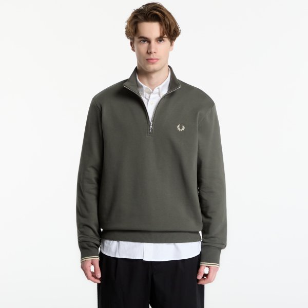 Mikina FRED PERRY Half Zip Sweatshirt Field Green/ Oat Meal