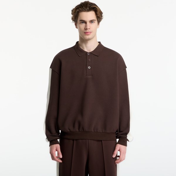 Tričko Urban Classics Oversized Piqué Longsleeve Polo Brown