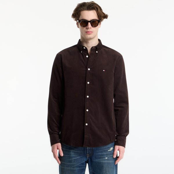 Košile Tommy Hilfiger Solid Corduroy Rf Shirt Chocolate