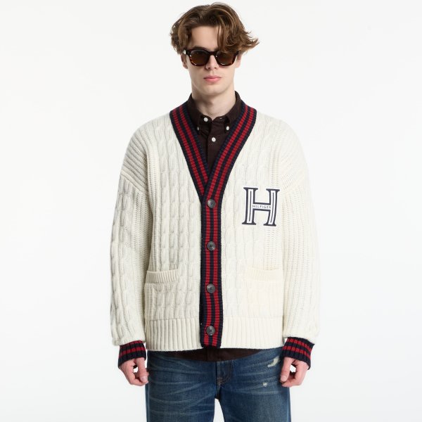 Svetr Tommy Hilfiger Cable Letterman Cardigan Ivory Petal