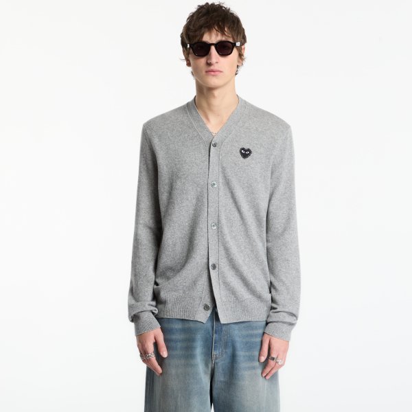 Svetr Comme des Garçons PLAY V-Neck Cardigan Black Rhinestone Knit UNISEX Top Light Gray