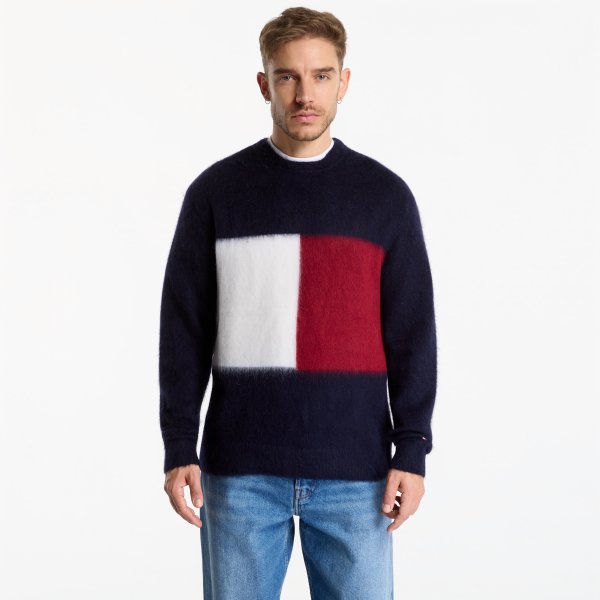 Svetr Tommy Hilfiger Alpaca Blend Big Flag Crew Neck Desert Sky