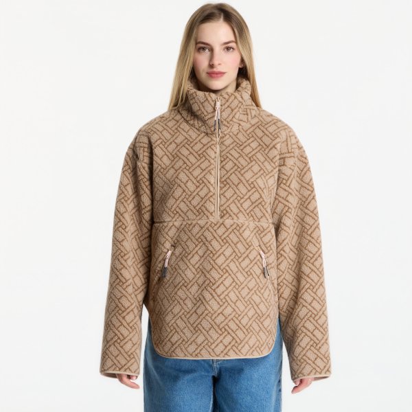 Bunda Tommy Hilfiger Teddy Half Zip Jacket Beige Monogram Flag