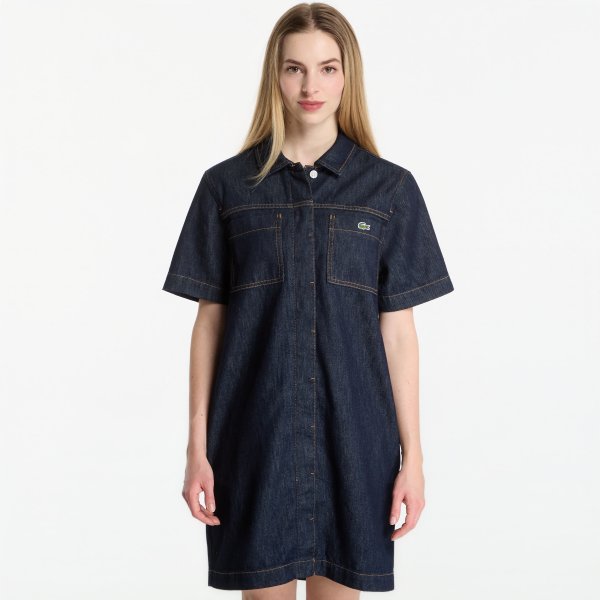 Šaty Lacoste Short Sleeves Dresses Rinse Blue