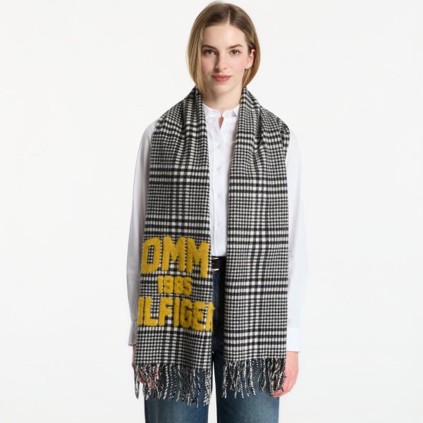 Šála Tommy Hilfiger Th Varsity Check Scarf Black/ White Check