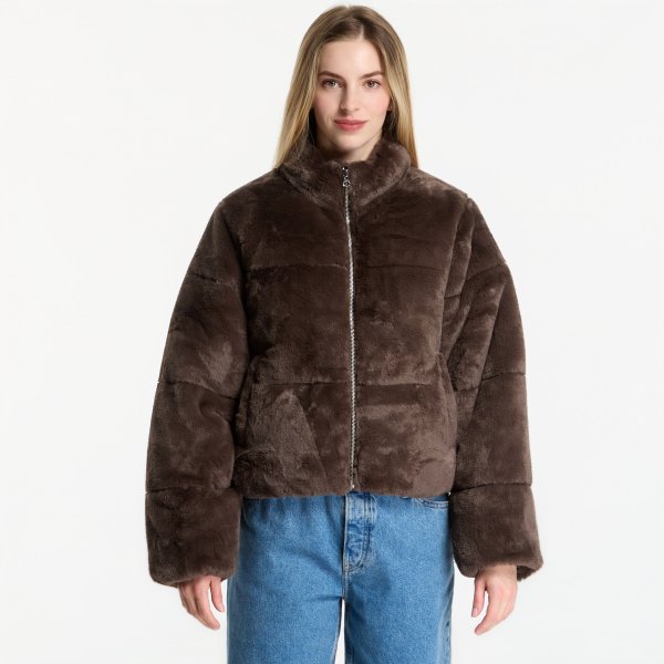Bunda Urban Classics Short Faux Fur Puffer Jacket Brown