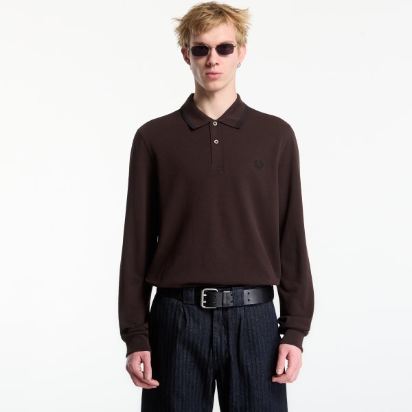 Tričko FRED PERRY LS Twin Tipped FP Shirt Brown