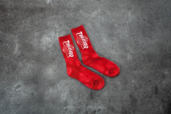 HUF x Thrasher Tour De Stoops Crystal Wash Crew Sock Red