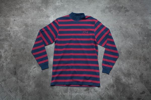 Polar Skate Co. Brady Mock Neck Long Sleeve Tee Navy/ Burgundy/ Light Red