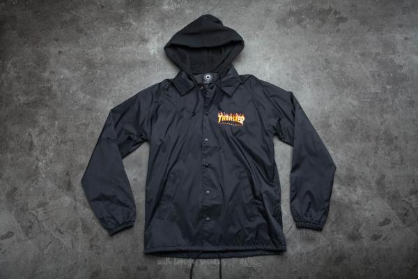 Thrasher Flame Logo Coach Jacket With Fleece Hoodie Black