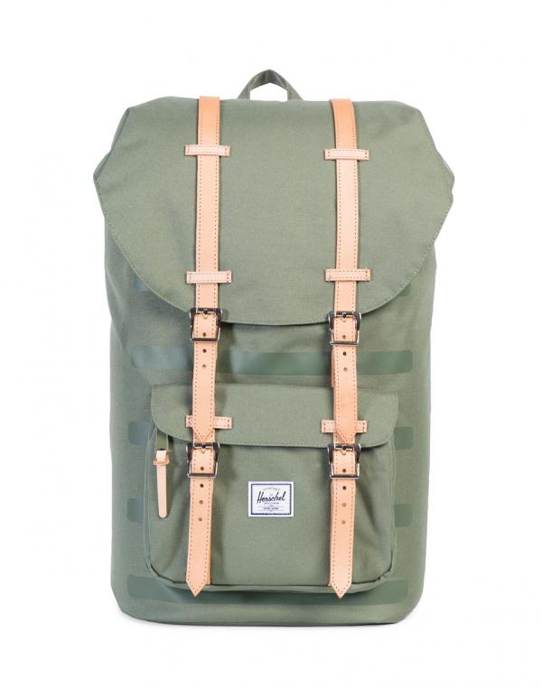 Batoh Herschel Supply Little America Deep Lichen Green Stripe / Veggie Tan Leather