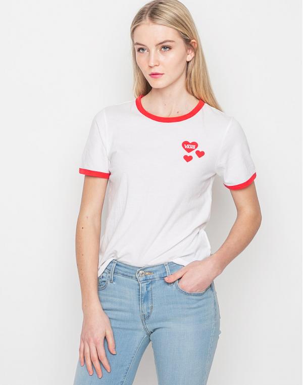 Triko Vans Hearts Ringer White - Tomato