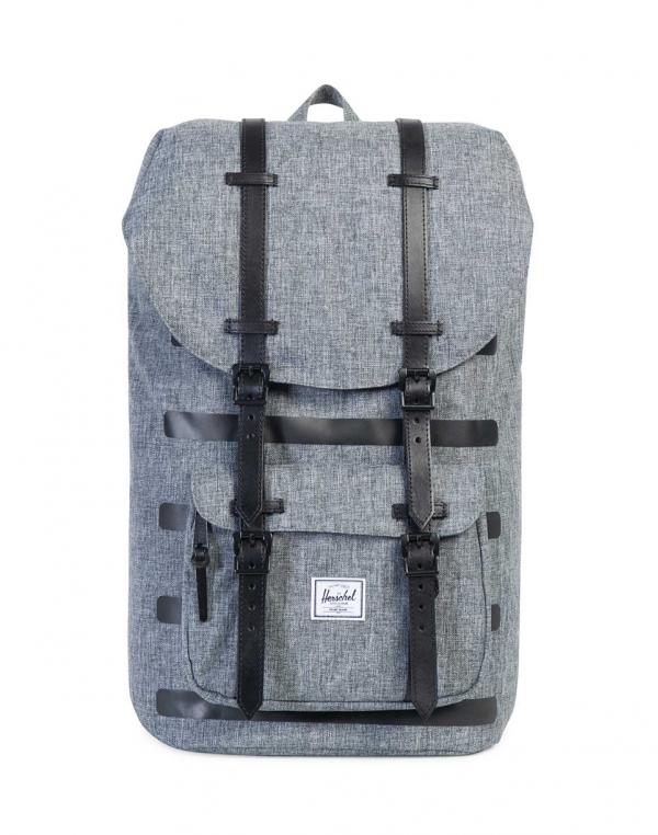 Batoh Herschel Supply Little America Raven Crosshatch Stripe / Black Veggie Tan Leather