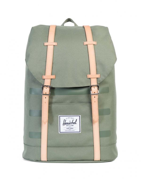 Batoh Herschel Supply Retreat Deep Lichen Green Stripe / Veggie Tan Leather