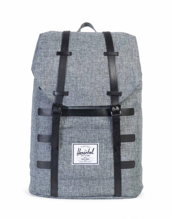 Batoh Herschel Supply Retreat Raven Crosshatch Stripe / Black Veggie Tan Leather