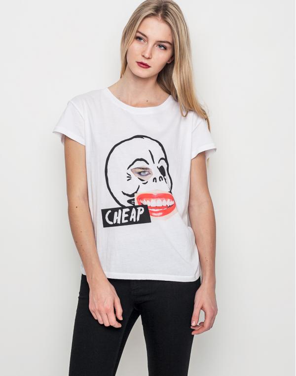 Triko Cheap Monday Have Fan Mail Skull WHITE