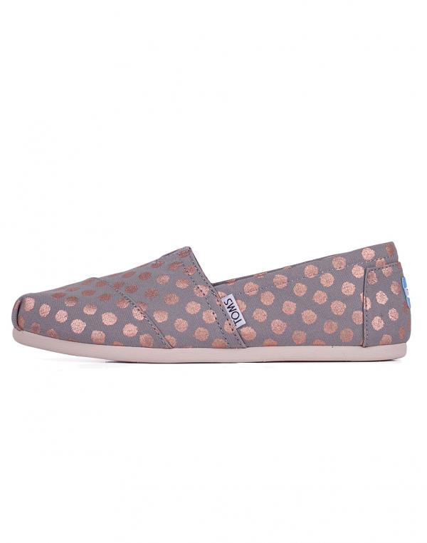 Espadrij Toms Classic Drizzle Grey / Rose Gold Foil Polka Dot