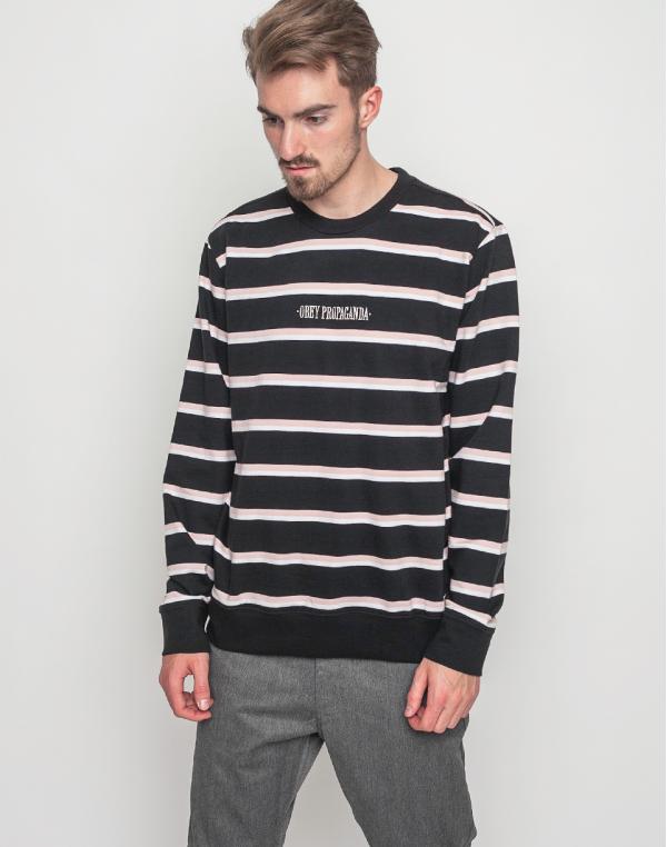 Mikina Obey St. Claire Stripe Crew Black Multi