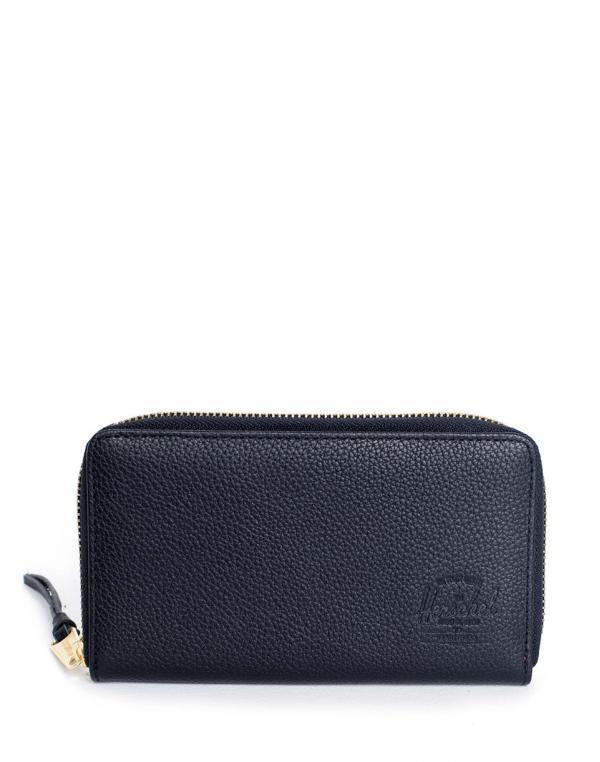 Peněženka Herschel Supply Thomas With Zipper Leather Black Pebbled Leather