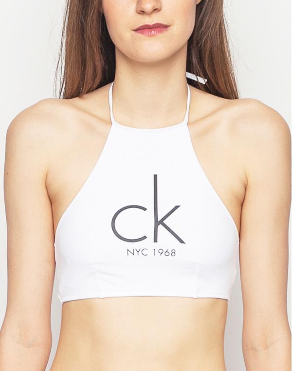 Plavky Calvin Klein High Neck Crop Top white