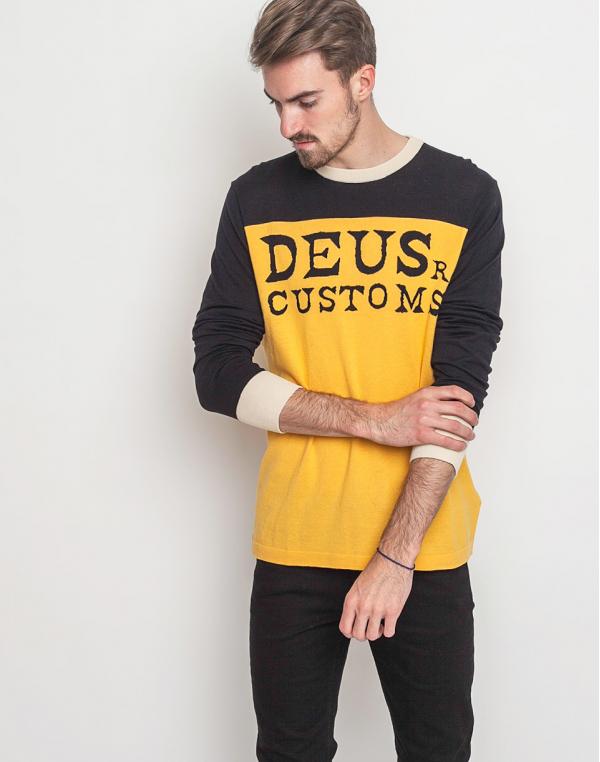 Svetr Deus Ex Machina Moto Intarsia Black - Yellow