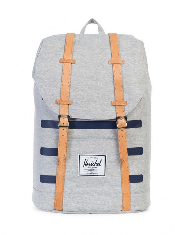 Batoh Herschel Supply Retreat Light Grey Crosshatch Stripe / Veggie Tan Leather