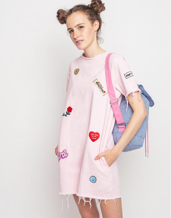 Šaty Lazy Oaf Denim Patch Tunic Pink