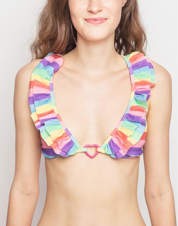 Lazy Oaf Frilly Rainbow Bikini Top Multi S
